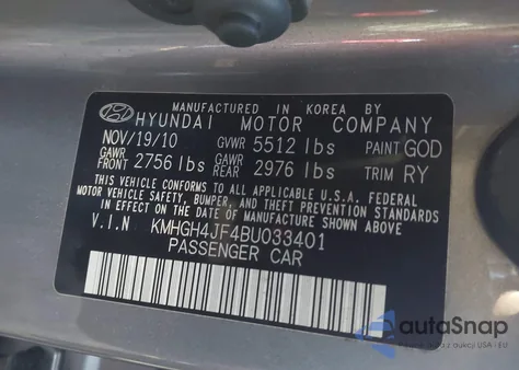 2011 Hyundai Equus Signature из США, поврежденный, VIN KMHGH4JF4BU033401